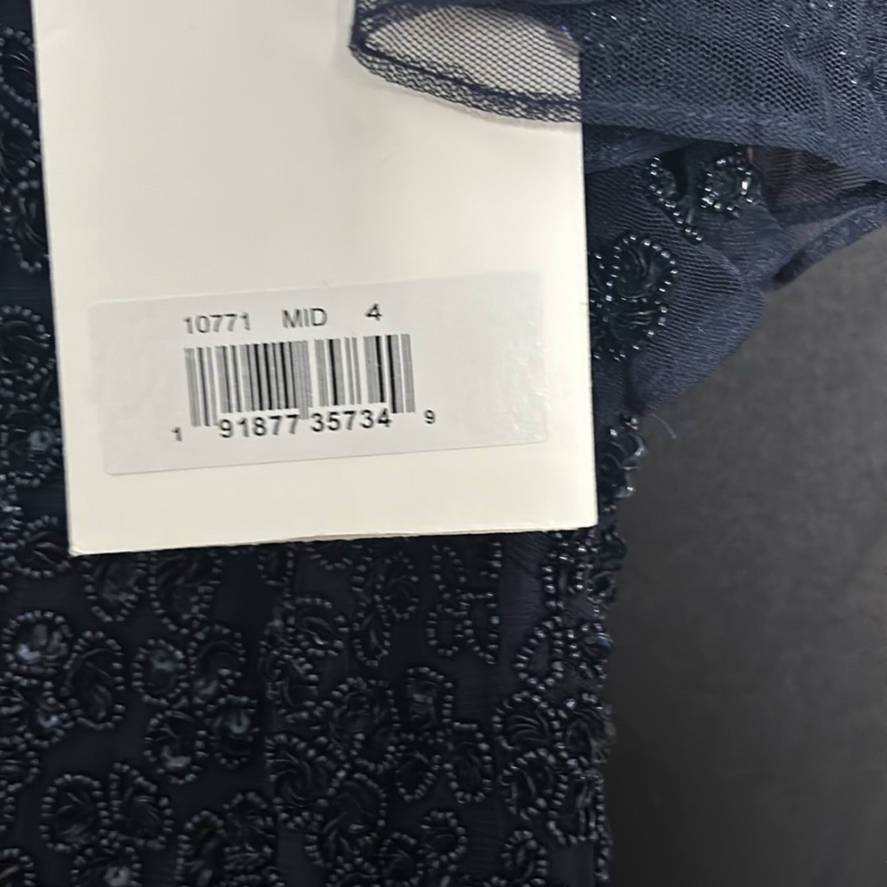 Mac Duggal 10771 NWT HAND BEADED FLOUNCE SLEEVE MIDI DRESS (Blue) - Picture 9 of 12